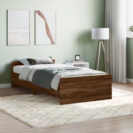 Estructura de cama madera de ingeniería marrón roble 90x190 cm de , Camas y somieres - Ref: Foro24-835945, Precio: 96,64 €, D...