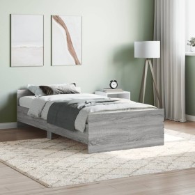 Sonoma gray engineered wood bed frame 90x200 cm by , Beds and slatted bases - Ref: Foro24-835930, Price: 98,99 €, Discount: %