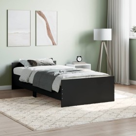 Black engineered wood bed frame 90x200 cm by , Beds and slatted bases - Ref: Foro24-835926, Price: 99,14 €, Discount: %