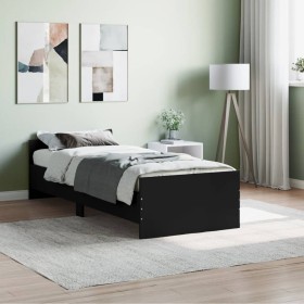 Black engineered wood bed frame 75x190 cm by , Beds and slatted bases - Ref: Foro24-835947, Price: 78,60 €, Discount: %