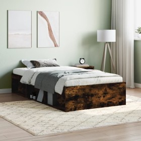 Smoked oak bed frame 90x200 cm by , Beds and slatted bases - Ref: Foro24-3203828, Price: 125,99 €, Discount: %