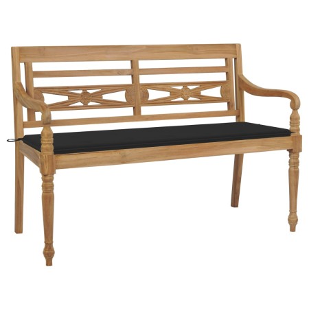 Banco Batavia madera maciza de teca con cojín negro 150 cm de , Bancos de jardín - Ref: Foro24-3062188, Precio: 282,99 €, Des...