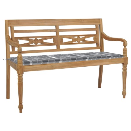 Batavia bench solid teak wood and gray checkered cushion 150 cm by , garden benches - Ref: Foro24-3062195, Price: 280,99 €, D...