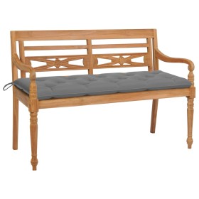 Batavia solid teak wood bench with gray cushion 150 cm by , garden benches - Ref: Foro24-3062197, Price: 288,99 €, Discount: %