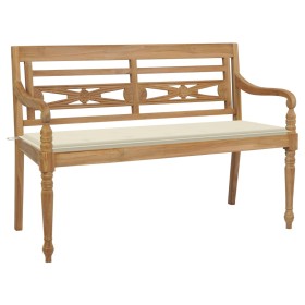 Banco Batavia madera maciza de teca con cojín crema 150 cm de , Bancos de jardín - Ref: Foro24-3062183, Precio: 273,99 €, Des...