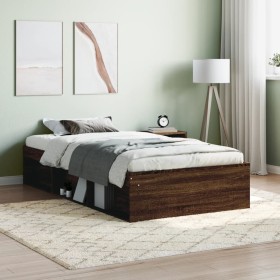 Brown oak bed frame 90x200 cm by , Beds and slatted bases - Ref: Foro24-3203830, Price: 120,99 €, Discount: %