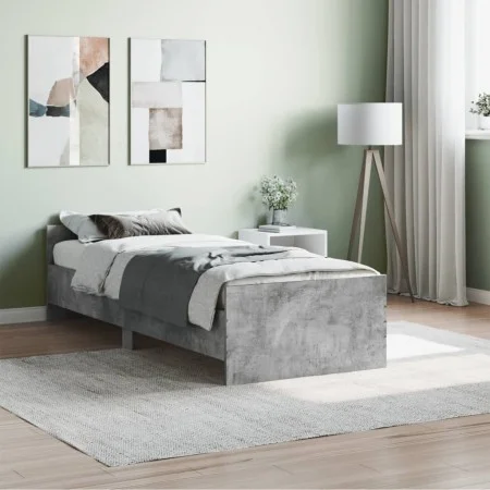 Betongrauer Bettrahmen aus Holzwerkstoff, 75 x 190 cm von , Betten und Lattenroste - Ref: Foro24-835949, Preis: 76,39 €, Raba...