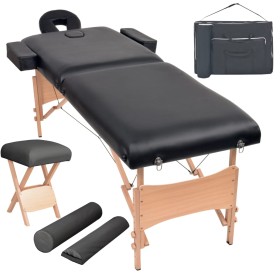 Massage table and folding stool 2 zones 10 cm black by vidaXL, massage tables - Ref: Foro24-110155, Price: 290,09 €, Discount: %