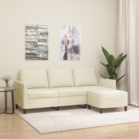 Sofá de 3 plazas con taburete cuero sintético crema 180 cm de , Sofás - Ref: Foro24-3201123, Precio: 346,87 €, Descuento: %