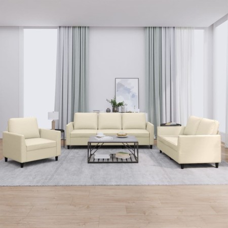 Cream synthetic leather 3-piece sofa set with cushions by , Sofas - Ref: Foro24-3201741, Price: 662,12 €, Discount: %