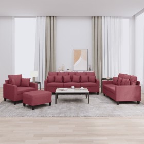 Sofa set with cushions 4 pieces red fabric by , Sofas - Ref: Foro24-3201646, Price: 726,16 €, Discount: %