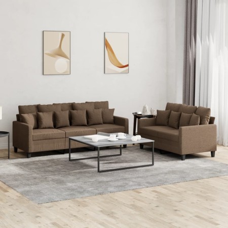 Sofa set with cushions 2 pieces brown fabric by , Sofas - Ref: Foro24-3201667, Price: 520,95 €, Discount: %