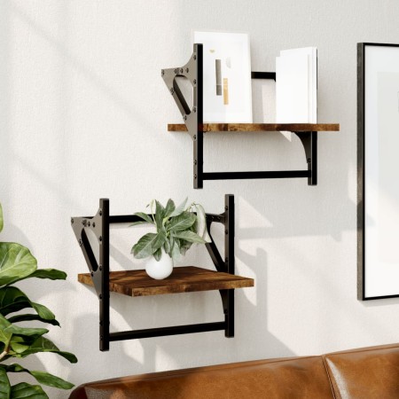 Wall shelves with bars 2 pcs smoked oak 30x25x30 cm by , Shelves and shelves - Ref: Foro24-836235, Price: 18,99 €, Discount: %