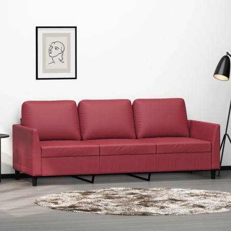 Sofá de 3 plazas de cuero sintético rojo vino 180 cm de , Sofás - Ref: Foro24-359341, Precio: 290,33 €, Descuento: %