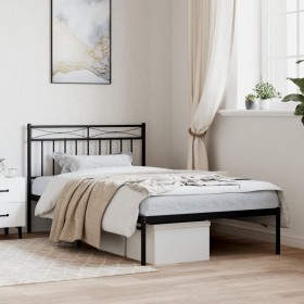 Bed frame with black metal headboard 100x200 cm by , Beds and slatted bases - Ref: Foro24-373686, Price: 65,99 €, Discount: %