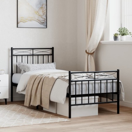 Estructura de cama con cabecero y estribo metal negro 75x190 cm de , Camas y somieres - Ref: Foro24-373699, Precio: 62,38 €, ...