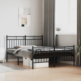 Black metal headboard and footboard bed frame 135x190 cm by , Beds and slatted bases - Ref: Foro24-373708, Price: 101,42 €, D...