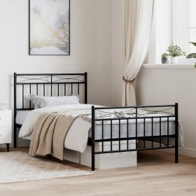 Bed frame with headboard and black metal footboard 100x190cm by , Beds and slatted bases - Ref: Foro24-373703, Price: 73,18 €...