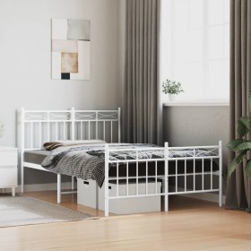 Metal bed frame with headboard and white footboard 120x190 cm by , Beds and slatted bases - Ref: Foro24-373755, Price: 99,99 ...