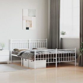 Estructura cama metal con cabecero y estribo blanco 150x200 cm de , Camas y somieres - Ref: Foro24-373760, Precio: 111,99 €, ...