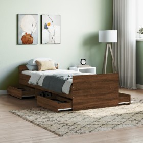 Bed frame with brown oak headboard and footboard 75x190 cm by , Beds and slatted bases - Ref: Foro24-3203823, Price: 162,99 €...