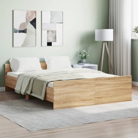 Bed frame with Sonoma oak headboard and footboard 140x190 cm by , Beds and slatted bases - Ref: Foro24-3203784, Price: 122,54...