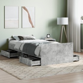 Estructura de cama con cabecero piecero gris hormigón 100x200cm de , Camas y somieres - Ref: Foro24-3203799, Precio: 184,99 €...