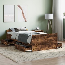 Bed frame with smoked oak headboard and footboard 100x200cm by , Beds and slatted bases - Ref: Foro24-3203800, Price: 191,99 ...