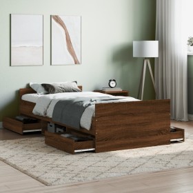 Bed frame with brown oak headboard and footboard 100x200 cm by , Beds and slatted bases - Ref: Foro24-3203802, Price: 197,99 ...