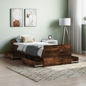 Bed frame with smoked oak headboard and footboard 75x190 cm by , Beds and slatted bases - Ref: Foro24-3203821, Price: 156,99 ...