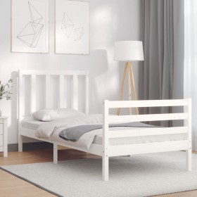 Single bed frame with white solid wood headboard by , Beds and slatted bases - Ref: Foro24-3193817, Price: 112,13 €, Discount: %