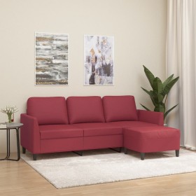 3 seater sofa with stool red synthetic leather 180 cm by , Sofas - Ref: Foro24-3201125, Price: 341,99 €, Discount: %