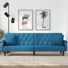 Blue velvet sofa bed with armrests by , Sofas - Ref: Foro24-351943, Price: 255,35 €, Discount: %