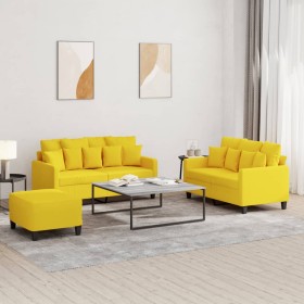 Juego de sofás con cojines 3 piezas tela amarillo claro de , Sofás - Ref: Foro24-3201661, Precio: 522,99 €, Descuento: %