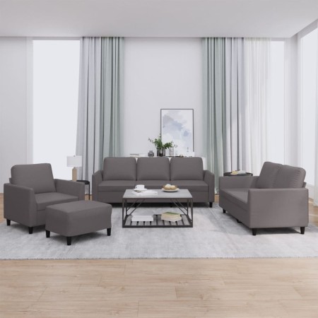 Gray synthetic leather 4-piece sofa set with cushions by , Sofas - Ref: Foro24-3201747, Price: 762,02 €, Discount: %