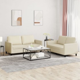 Cream synthetic leather 2-piece sofa set with cushions by , Sofas - Ref: Foro24-3201751, Price: 484,41 €, Discount: %