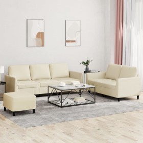 Dreiteilige Sofagarnitur aus cremefarbenem Kunstleder mit Kissen von , Sofas - Ref: Foro24-3201766, Preis: 560,99 €, Rabatt: %