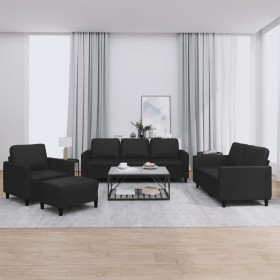 4-piece black synthetic leather sofa set with cushions by , Sofas - Ref: Foro24-3201745, Price: 708,47 €, Discount: %