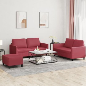 Red synthetic leather 3-piece sofa set with cushions by , Sofas - Ref: Foro24-3201758, Price: 503,99 €, Discount: %