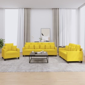 Juego de sofás con cojines 3 piezas tela amarillo claro de , Sofás - Ref: Foro24-3201637, Precio: 649,29 €, Descuento: %