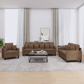 Sofa set with cushions 3 pieces brown fabric by , Sofas - Ref: Foro24-3201635, Price: 688,99 €, Discount: %