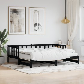 Trundle sofa bed solid black pine wood 80x200 cm by , Beds and slatted bases - Ref: Foro24-836161, Price: 175,99 €, Discount: %