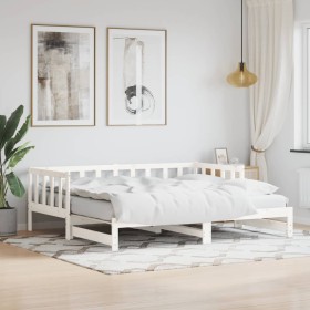 Trundle sofa bed solid white pine wood 90x190 cm by , Beds and slatted bases - Ref: Foro24-836163, Price: 182,99 €, Discount: %