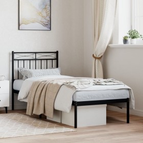 Bed frame with black metal headboard 80x200 cm by , Beds and slatted bases - Ref: Foro24-373682, Price: 58,69 €, Discount: %