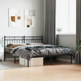 Estructura de cama con cabecero metal negro 160x200 cm de , Camas y somieres - Ref: Foro24-373694, Precio: 105,99 €, Descuent...