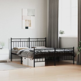 Black metal headboard and footboard bed frame 150x200 cm by , Beds and slatted bases - Ref: Foro24-373711, Price: 108,99 €, D...