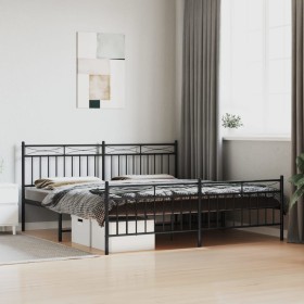 Black metal headboard and footboard bed frame 180x200 cm by , Beds and slatted bases - Ref: Foro24-373713, Price: 120,01 €, D...