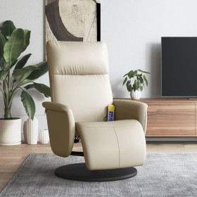 Sillón reclinable masaje con reposapiés cuero sintético crema de , Sillones - Ref: Foro24-356553, Precio: 224,99 €, Descuento: %