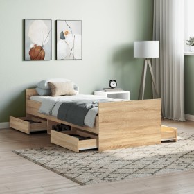 Bed frame with Sonoma oak headboard and footboard 75x190 cm by , Beds and slatted bases - Ref: Foro24-3203819, Price: 157,99 ...