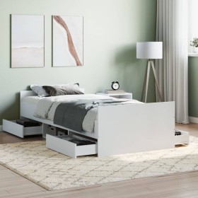 White bed frame with headboard and footboard 100x200 cm by , Beds and slatted bases - Ref: Foro24-3203796, Price: 204,61 €, D...